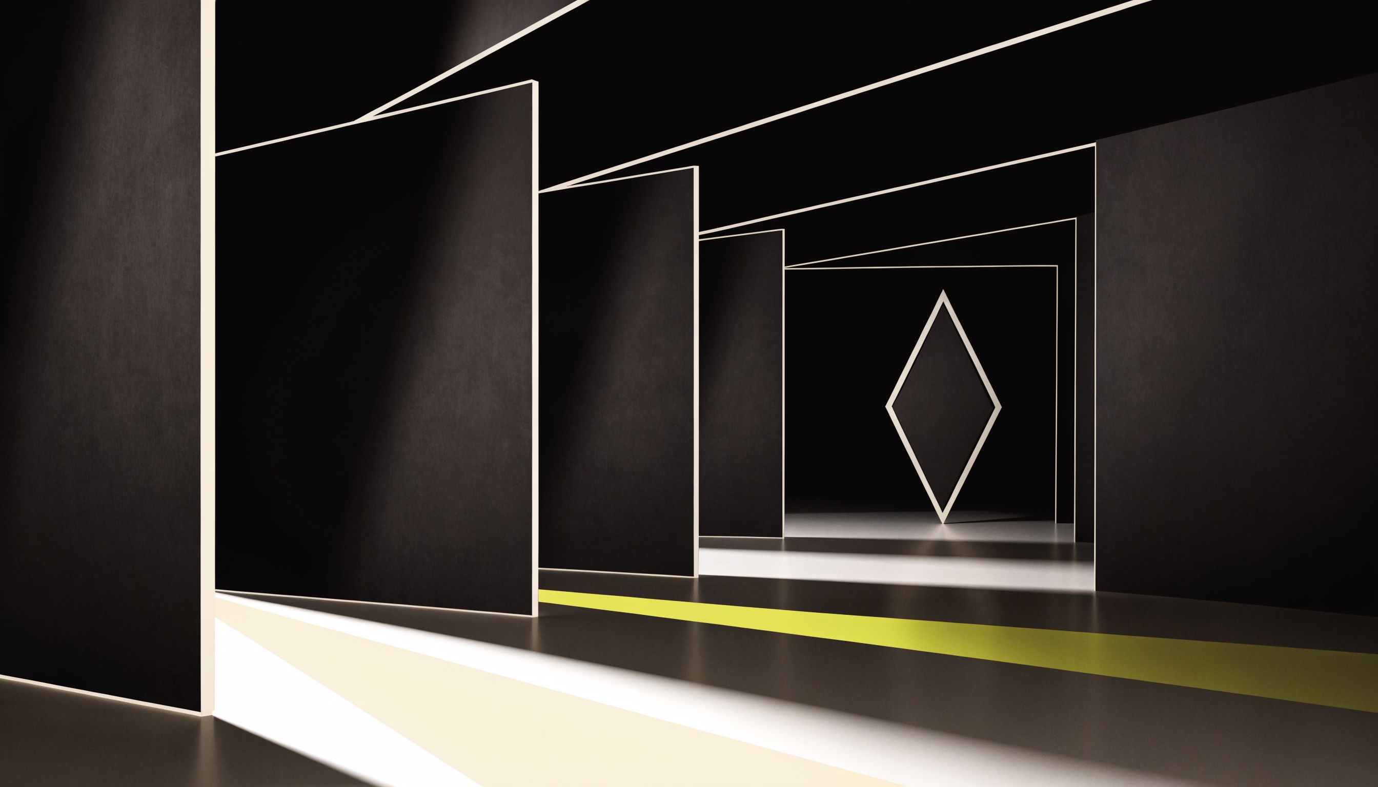 Abstract sequence of controlled black gates leading toward a protected identity chamber